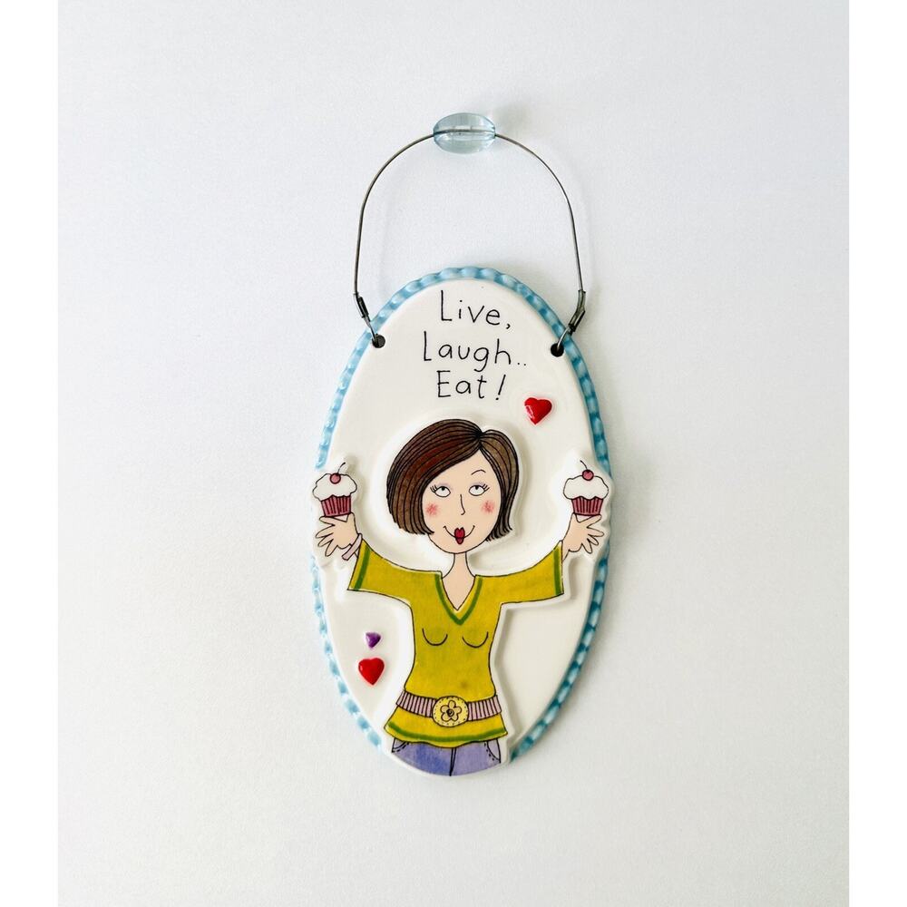 Department 56 Friend Ronnie Collection Ceramic Hanging Plaque LIVE LAUGH EAT!